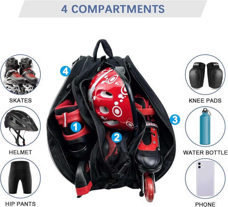 DAFISKY Roller Skate Bag - Ice Skate Bag Fits Inline Skates Quad Skates Rollerblades Figure Skates for Women Men Youth - Image 3